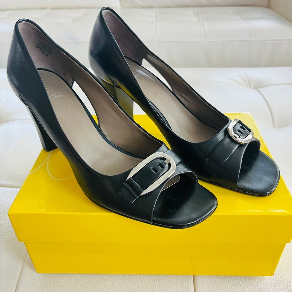 Circa Joan & David Black Leather Peep Toe